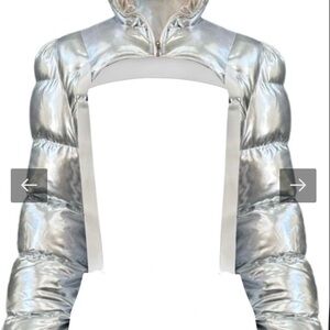 Silver Puffer Jacket with Detachable Sleeves
